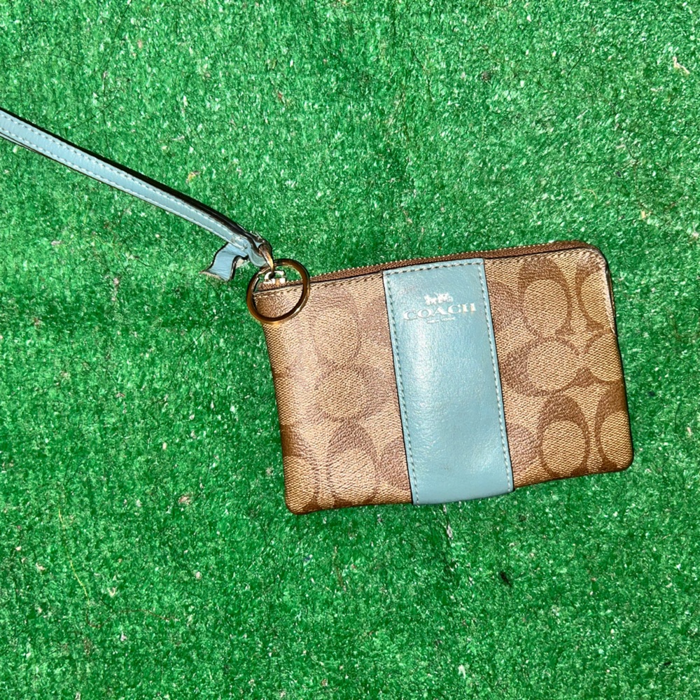 Coach Signature Brown and Blue Wristlet